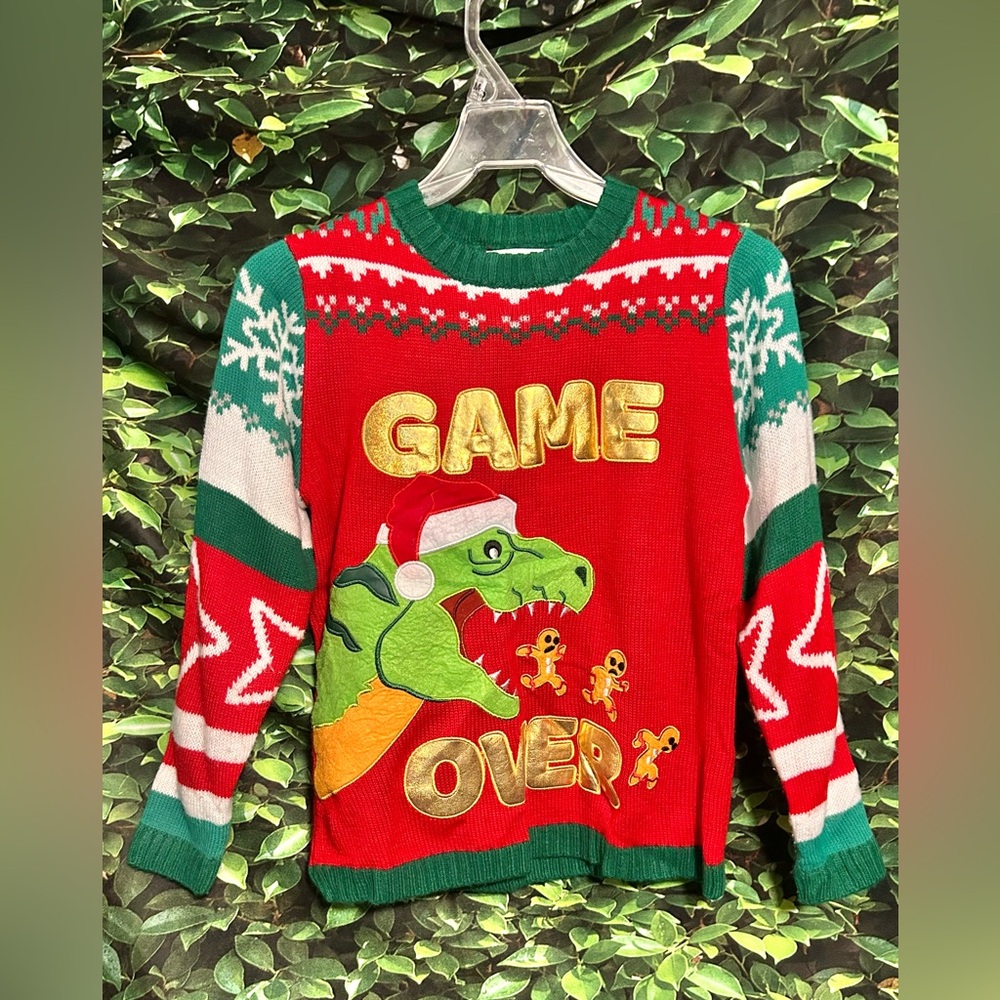 Kohl’s Celebrate Together Ugly Christmas Sweater Dinosaur Game Over Boys Small